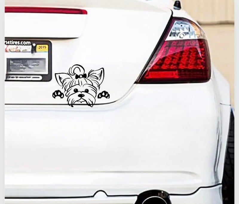 MAKTEM Peeking Yorkshire Terrier Car Window Decal, Cute Dog Decals for Window, Bumper, Mirror, Rear - Anime Dog on Board - Image 1